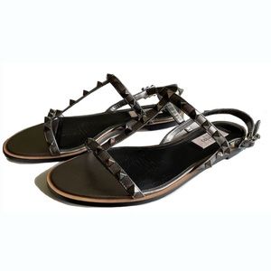 Valentino Garavani Gunmetal Rockstud Sandals (US 8)